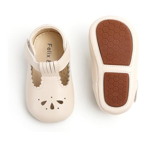 Felix & Flora Soft Sole Beige Baby Dress Shoes - Infant Baby Walking Shoes Moccasins Rubber Sole Crib Shoes(Beige,12-18Months Infant) Cover