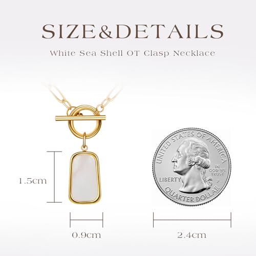 Natural White Sea Shell OT Buckle Long Plate Pendant Necklace For Women Trendy Elegant in Color and Luster Titanium Steel Electroplated with 18K Gold Necklace3