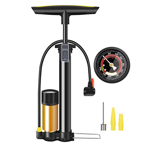 Bike Pump with Gauge, Floor Bicycle Pump 160 PSI, Bike Air Pumps with Schrader and Presta Valve