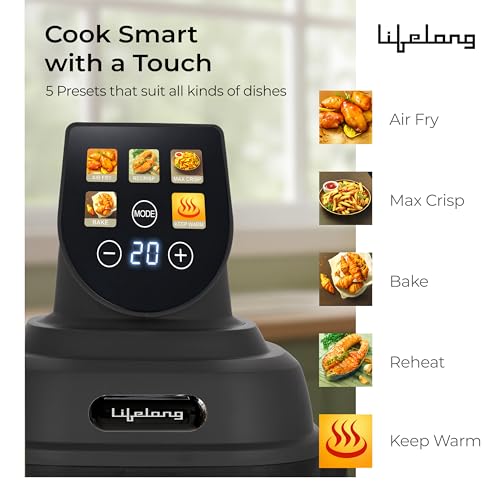 Image of Lifelong Dual Glass Basket Air Fryer | Interchangeable Borosilicate Glass Bowls (4.1L, 1.6L) with Lids | 1500W, 5 Presets,Non-Slip Silicone Mat, DIY Mode, Toxin Free, No Coatings, 360 Air Circulation