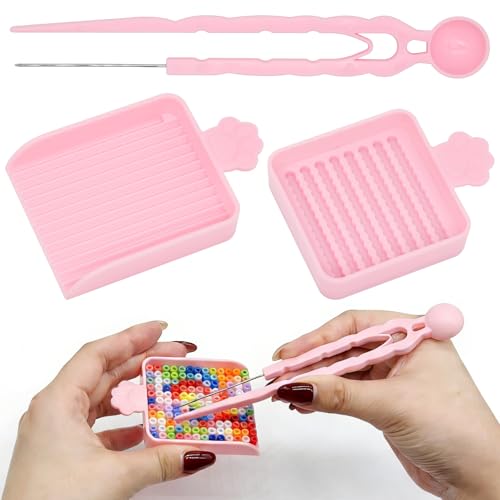 Image of 3Pcs Fuse Bead Tool Kit - Single Needle Tweezers, Aligner Tray & Bead Scoop for 2.6mm Craft Beads, Essential Accessories for DIY Bead Art, Melty Bead Organizer & Helper Tool