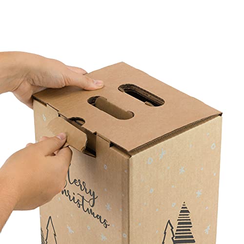 Packung 4 Boxen für Weihnachten, Karton für Gourmet-Körbe, stapelbar, Karton, 4 Flaschen, stabile Kartonverpackung.