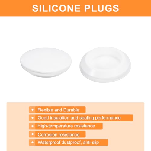 Image of uxcell 5 Pcs Silicone Plugs, Rubber Round Snap in Locking Hole Plugs for 40mm Hole, Hole Stoppers Waterproof Hole Plug for Metal Tube, Furniture End Caps Inserts, White
