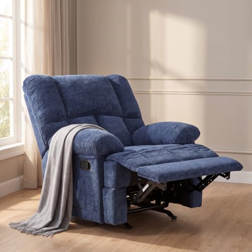 Image of Oversized Rocker Recliner Chair with Adjustable Backrest, Blue