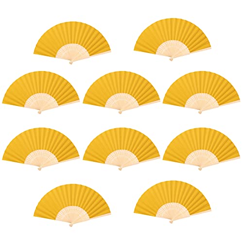 10 Pezzi Ventaglio di Carta Ventaglio a Mano Ventaglio di Carta di Bambù Fai da Te Ventaglio di Carta Pieghevole Estivo per Matrimonio, Decorazione da Parete Matrimonio Compleanno Festa Estiva, Oro