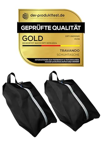 TRAVANDO Set de 2 Bolsas para Zapatos – Bolsas Impermeables para Zapatos de Viaje, Maleta, Equipaje – Bolsa para Zapatos Resistente a la Suciedad, Ideal para Viajes, Vacaciones (Negro)