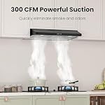 FIREGAS Range Hood 30 inch Under Cabinet, Slim Kitchen Hood with 3 Speed Exhaust Fan, LED Light, Ducted/Ductless Convertible Black Painted Stainless Steel Range Hood with Charcoal Filter