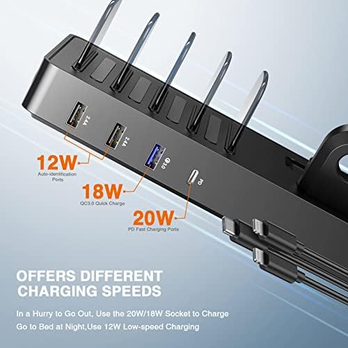 LK Charging Station for Multiple Devices, 40W 4 Ports Charging Station with 3 Cables, 7 in 1 USB Desktop Charger Station Compatible with Smartphones Accessories iPad iWatch AirPods Tablets and More