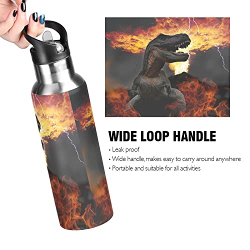 Kigai Dinosaurs World Stainless Steel Water Bottle W/Straw 22 Oz- Thermo Mug, Metal Canteen-Keeps Liquids Hot Or Cold W/Vacuum Insulated Sweat Proof Sport Design #TOP3