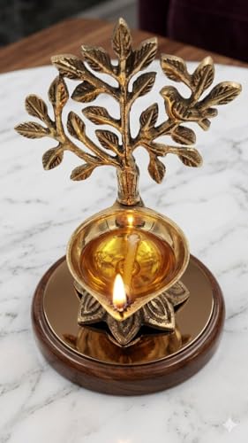 Image of Sotfamily 100% Pure Brass Kalpavriksha Diya for Puja, Tree of Life Brass Deepak for Mandir, Home Temple, Festive Decoration & Spiritual Decor