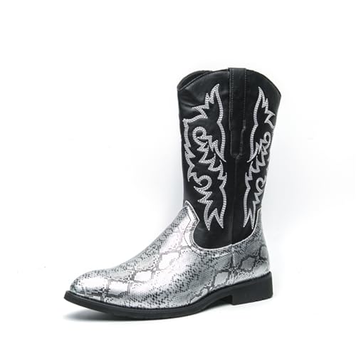 CHUUMEE Cowboy Boots For Men Western Boot Durable Classic Embroidered Pointed Toe Leather Mid-Calf Boots