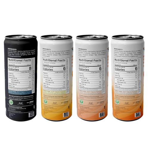 Image of RTB KOMBUCHA Health Drink Combo of 4-250ml Each (Spirulina, Mango, Peach & Orange) Helps in Immune System & Digestive System(Kombucha Culture, Fruit Pulp & Organic Sugar) Gluten Free, Non-GMO