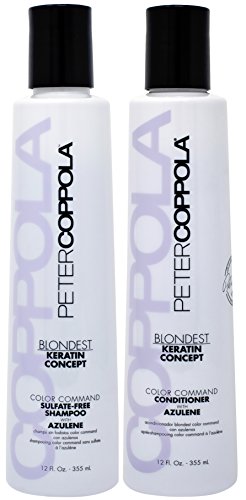 Peter Coppola Purple Shampoo & Conditioner with Azulene for Blonde Hair - Eliminates Brassy Yellow Tones - Strengthens Processed and Dry Hair (12 OZ) For Daily Use
