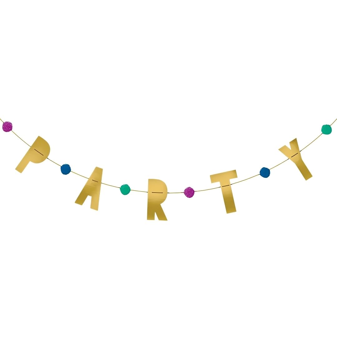 amscan Cartel de letras doradas con pompón, 1 unidad, multicolor (120594)