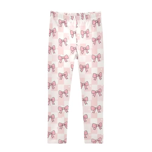 Vdsrup Girls Leggings Cartoon Pink Bow Lattice Kids Length Leggings Pants Toddler Athletic Soft Tights Trousers 4T