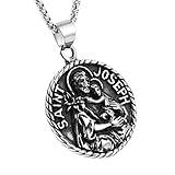 AsAlways Saint Joseph Necklace Stainless Steel Catholic Patron Saints Medal Jewelry, Traveler Medallion Blessings Gift