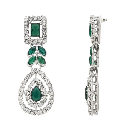 Image of I Jewels Silver Plated Elegant Leaf Motif Necklace Set with Earrings & Maang Tika for Women
