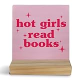 FHUGX Preepy Book Gifts Sign - Pink Book Lovers Wooden Sign for Home Bedroom Decor