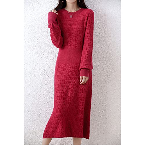 Robe pull en cachemire rouge de luxe mi-longue et ajustée