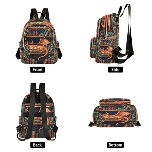 Image of ALAZA Dragon Bookshelf Book Women Backpack Purse Ladies Fashion Shoulder Bag Daypack Travel Bag 7.5L