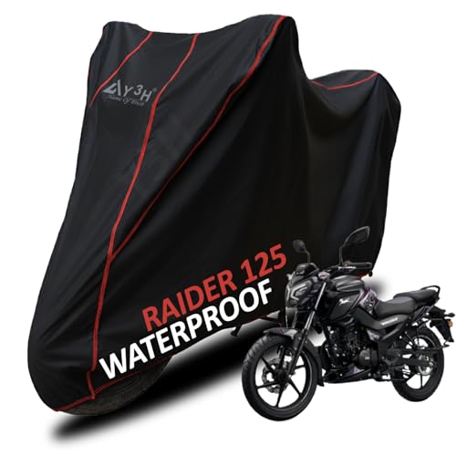 Image of Bike Body Cover TVS Raider 125 Full Body Cover with Waterproof, Dust Proof, UV Rays Protective, Tripple Stitching & Lightweight Two Wheeler Covers - Black with Waterproof Red Piping