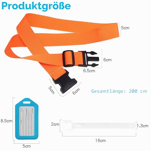 YORFULL Koffergurt 4 Stück, Kofferband Auffällig mit 2 Etiketten, Verstellbare Kofferband Gurt, Sicheres Gürtel-Zubehör-Set für Reisetasche, Mehrfarbige Luggage Strap, 180 cm Länge