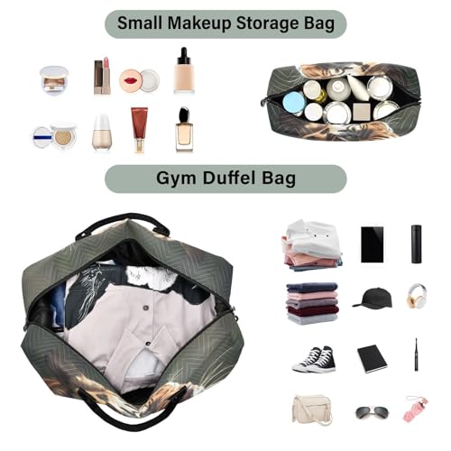 Large Travel Duffel Bag, Big Cat Roaring Sports Tote Gym Bag, Shoulder Weekender Overnight Bag for Women Men, Carry On Luggage with Toiletry Bags4