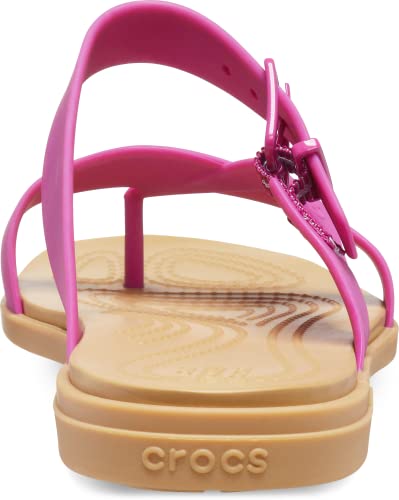 Image of Crocs Women's Tulum Toe Post Sandals, Fuchsia Fun /Tan, 9