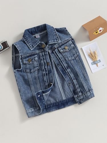 Kids Girl Boy Denim Vest Coats Sleeveless Turn Down Collar Button Closure Jackets Trendy Outwear2