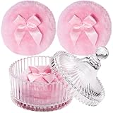 Teenitor 4pcs Powder Puff Soft Powder Puff and Container, Dusting Powder Container with Puff, Glass Crystal Case for Soft Velour Body Powder Puff Pink