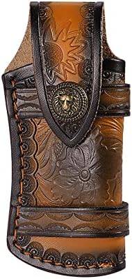 Pocket Knife Sheath,Knife Sheath for Belt,Pocket Knife Case for Folding Knife - Durable Leather Design with Brass Button and Vintage Look (Lion Yellow)