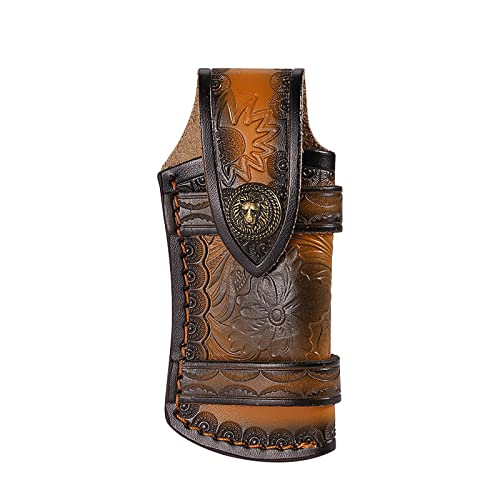 Pocket Knife Sheath,Knife Sheath For Belt,Pocket Knife Case For Folding Knife - Durable Leather Design With Brass Button And Vintage Look (Lion Yellow) #TOP2