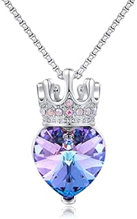 CDE Princess Crown Necklaces for Girls Women Heart Crystal Pendant Necklace Christmas Birthday Party Jewelry Gift for Daughter Granddaughter Niece Teen Girl