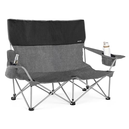 Low Lightweight Double Camping Chair, Camping Loveseat Support 500 LB, Grey