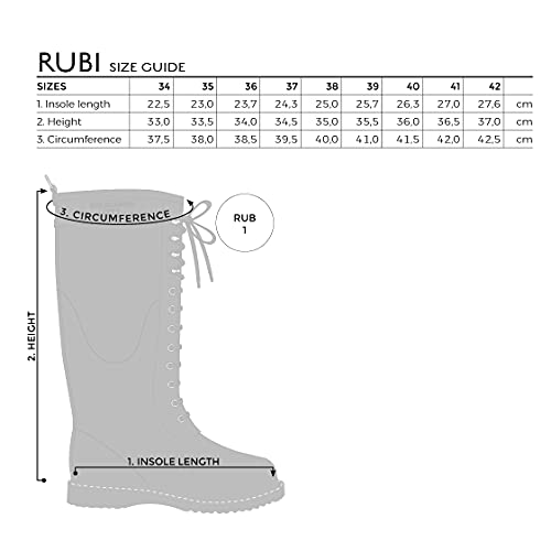 Ilse Jacobsen HORNBÆK | Lange Damen Gummistiefel aus Natur Bio Gummi | Wasserdicht | PVC Frei | Hohe Stiefel mit Schnürsenkel aus Baumwolle | Dänisches Design | RUB1 | Black | 40 EU