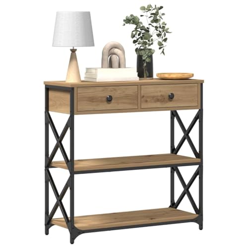 vidaXL Table Console avec tiroir chêne Artisanal 75 x 28 x 75 cm, Table Console Industrielle, Unité de Rangement Durable, Design Rectangulaire, Bois...