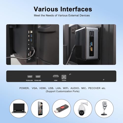 YCKJNB 65 Zoll 4K Touchscreen Smartboard, Display Interaktives Whiteboard, 8GB RAM, 128GB ROM, Eingebaut Ultra-High-Definition-Kamera, Mikrofon, Unterstützt WiFi, Bluetooth, HDMI (Nur Wandhalterung)