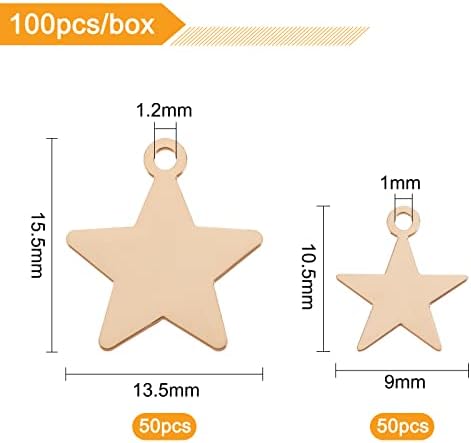 BENECREAT 100Pcs 2 Sizes Gold Plated Brass Star Charms Metal Star Shape Charms Pendants for DIY Bracelet Necklace Jewelry Craft Making Hole: 1~1.2mm