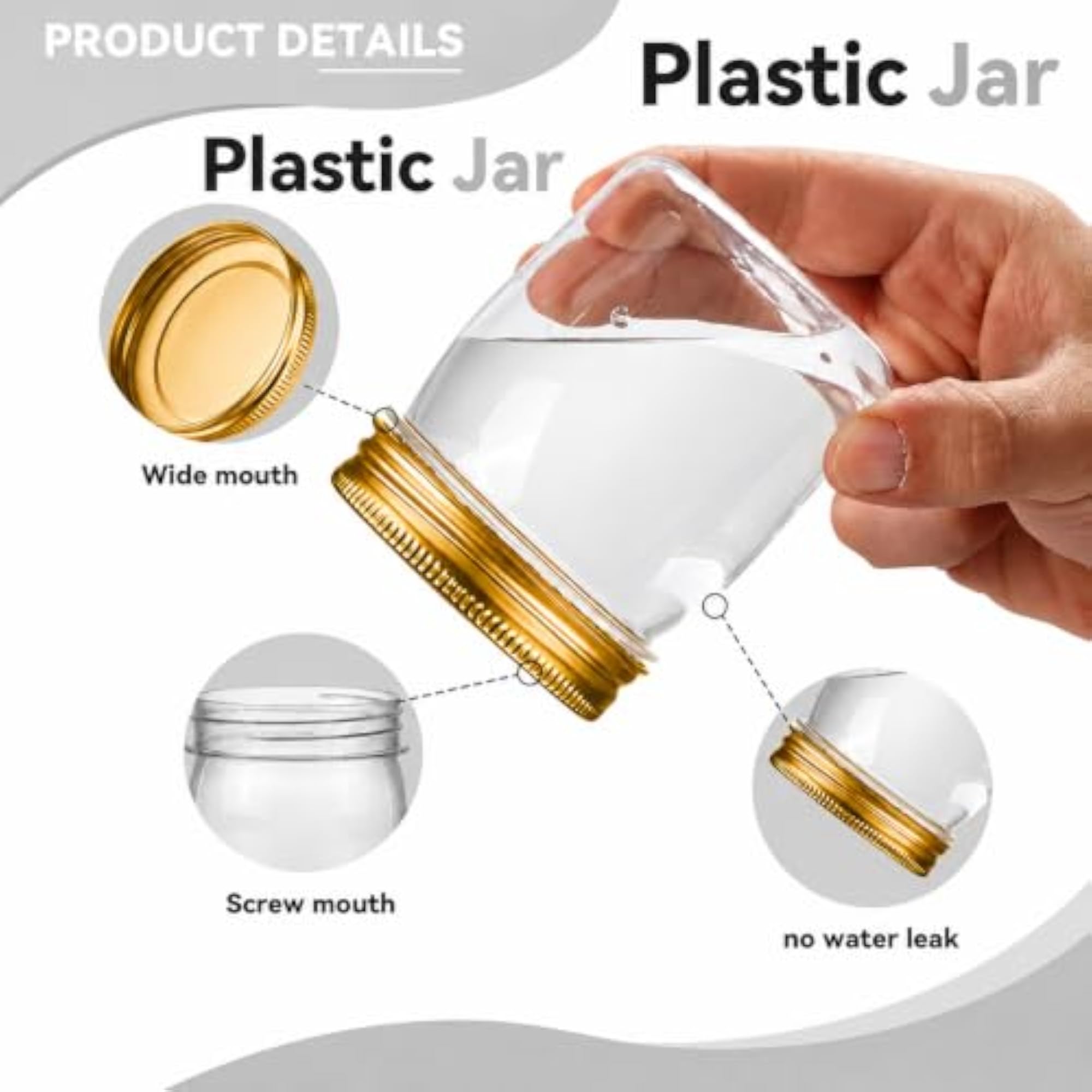 100g Clear Plastic Jar with Golden Metal Screw Cap