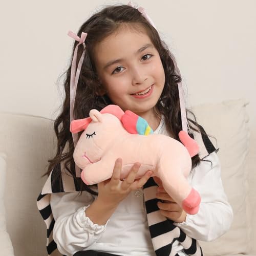 Image of Sleeping Unicorn Stuffed Animal, 12 Inches Unicorn Plush Toys for Girls Women Girlfriend, Pink Soft Plush Hugging Pillow, Cute Lovely Stuffed Animal Cuddle Toy Gifts for Valentine Christmas Birthday