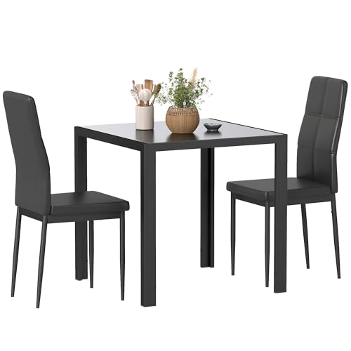 HOMCOM Ensemble Table à Manger et chaises pour 2 Personnes, Table de Cuisine avec chaises, Plateau rectangulaire en Verre, Structure en métal, pour Cuisine...