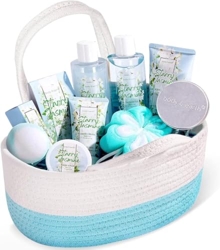 Body & Earth Gift Baskets for Women 11PCS Jasmine Spa Gift Sets for Her, Self Care Kit...