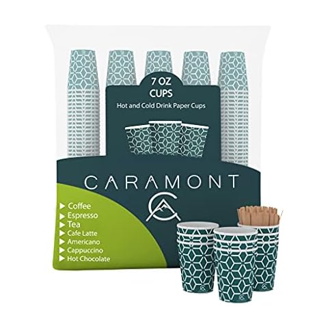 Caramont, 400 Vasos de Cartón de 7 Onzas con Agitadores de Madera Cover
