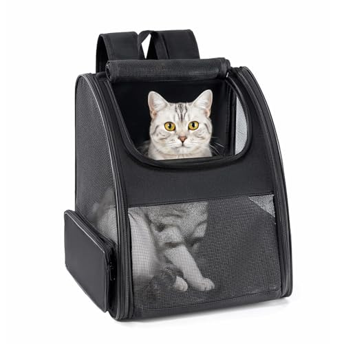 Conlun Cat Backpack Carrier for Small Dogs and Cats Fit Up to 7kg Small Dog Backpack Expandable & Foldable with 3-Side Mesh Windows Pet Carrier for Travel & Hiking Friendly Black