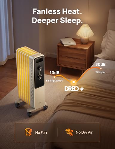 Image of DREO Oil Filled Radiator Heater, Electric Heaters for indoor use Large Room | Dual Knobs, Energy Saving, 1500W Quiet Oil Filled Radiator for Bedroom, Adjustable Thermostat, 8 Safety Protection, White