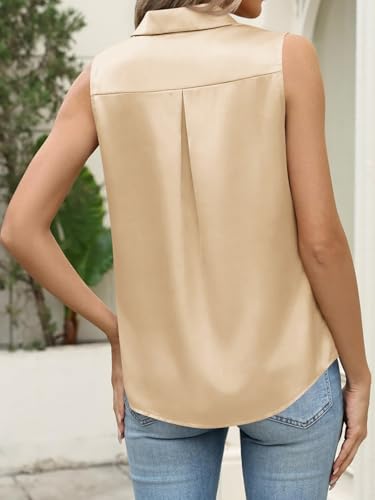 Image of Cicy Bell Womens Summer Satin Tank Tops Silky Casual Dressy V Neck Sleeveless Button Down Shirts Loose Fit Work Blouses