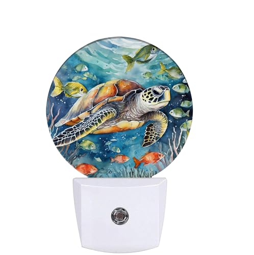 Image of Sea Turtle Night Light,Underwater World Night Lights Plug into Wall for Kitchens Toilets Bedroom Decorative Half Round Nightlight Led Lamp 0.5W Sleep Friendly