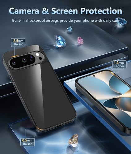 Image of FNTCASE for Google Pixel-10-Pro XL Case: Clear Pixel 9 Pro XL Phone Cases with Screen Protector Slim Rugged Cell Cover Transparent Anti Yellowing Shockproof Protective (Black)