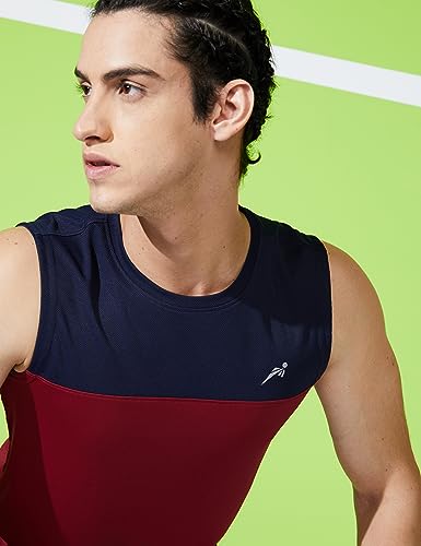Image of Amazon Brand - Symbol Men's Polyester Color Block Active Regular Fit Sports | Round Neck | Sleeveless T-Shirt