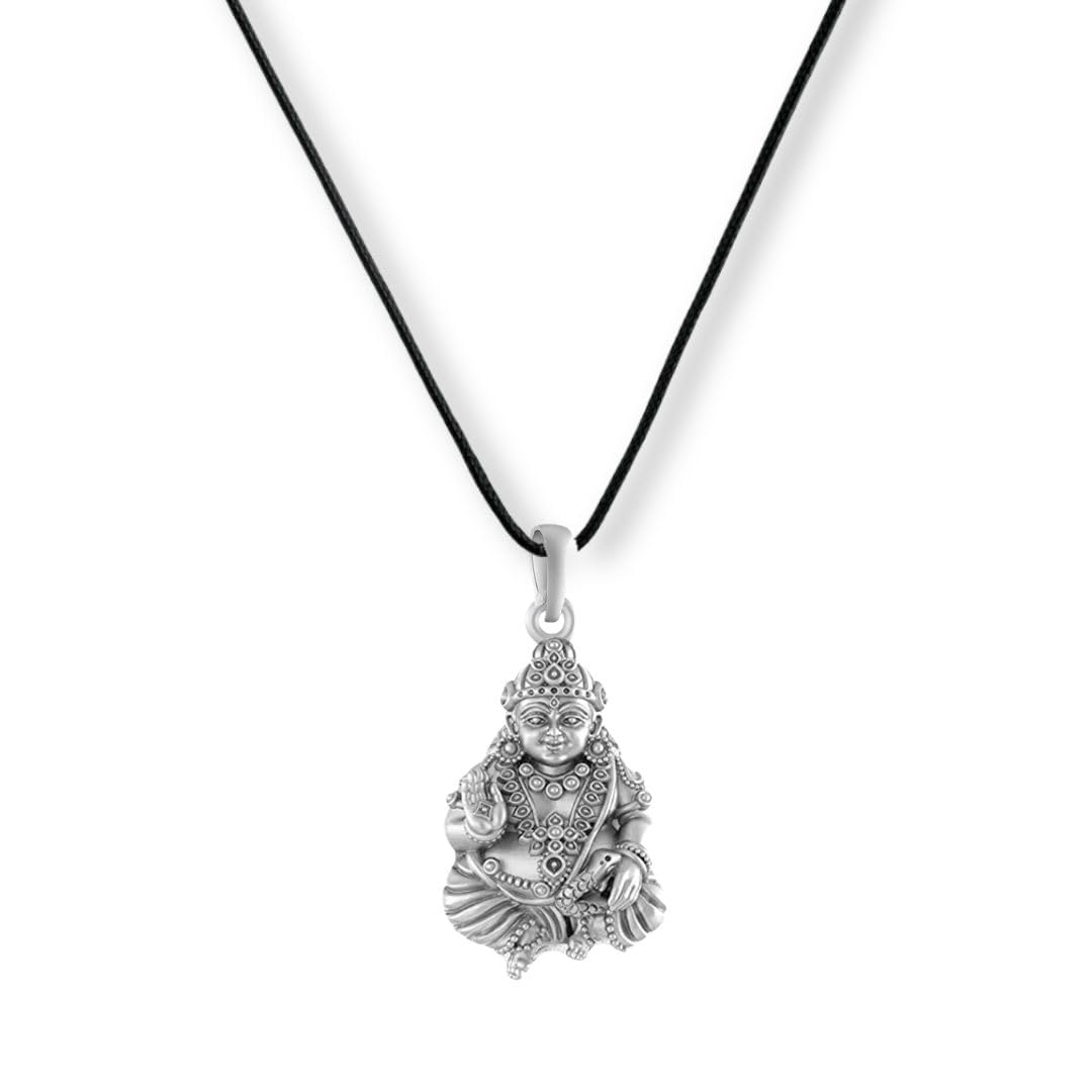 akshat sapphire A Sterling Silver (92.5% purity) God Kuber Pendant for Men & Women Pure 925 Silver Lord Kubera Locket with Black Thread - EVE_PM7237-picture-25